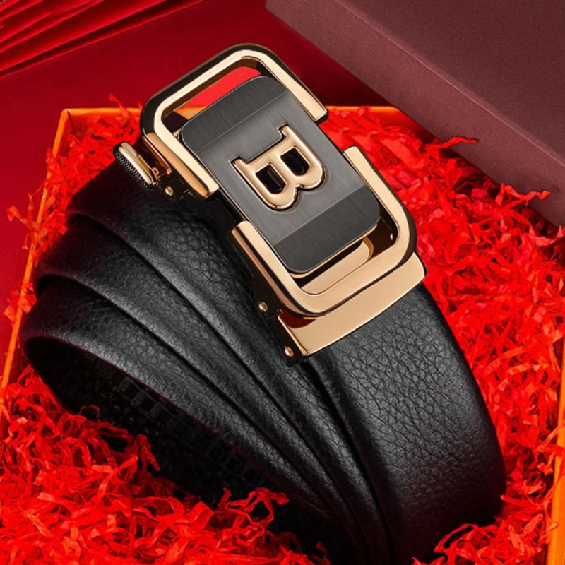 Fashion Black B Letter Belt Men's Automatic Buckle 3.5cm Wide Leather Casual Belt High Quality Croskin Ceinture Homme