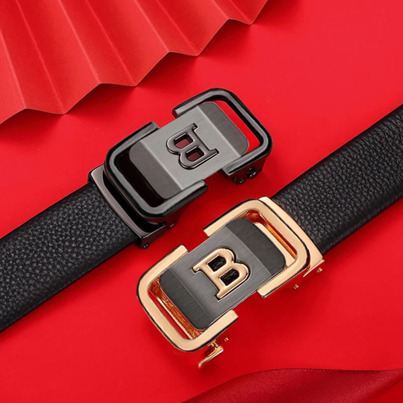 Fashion Black B Letter Belt Men's Automatic Buckle 3.5cm Wide Leather Casual Belt High Quality Croskin Ceinture Homme