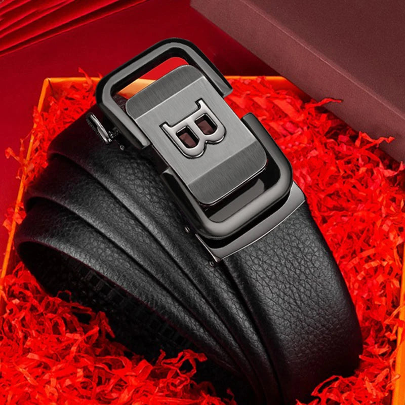Fashion Black B Letter Belt Men's Automatic Buckle 3.5cm Wide Leather Casual Belt High Quality Croskin Ceinture Homme