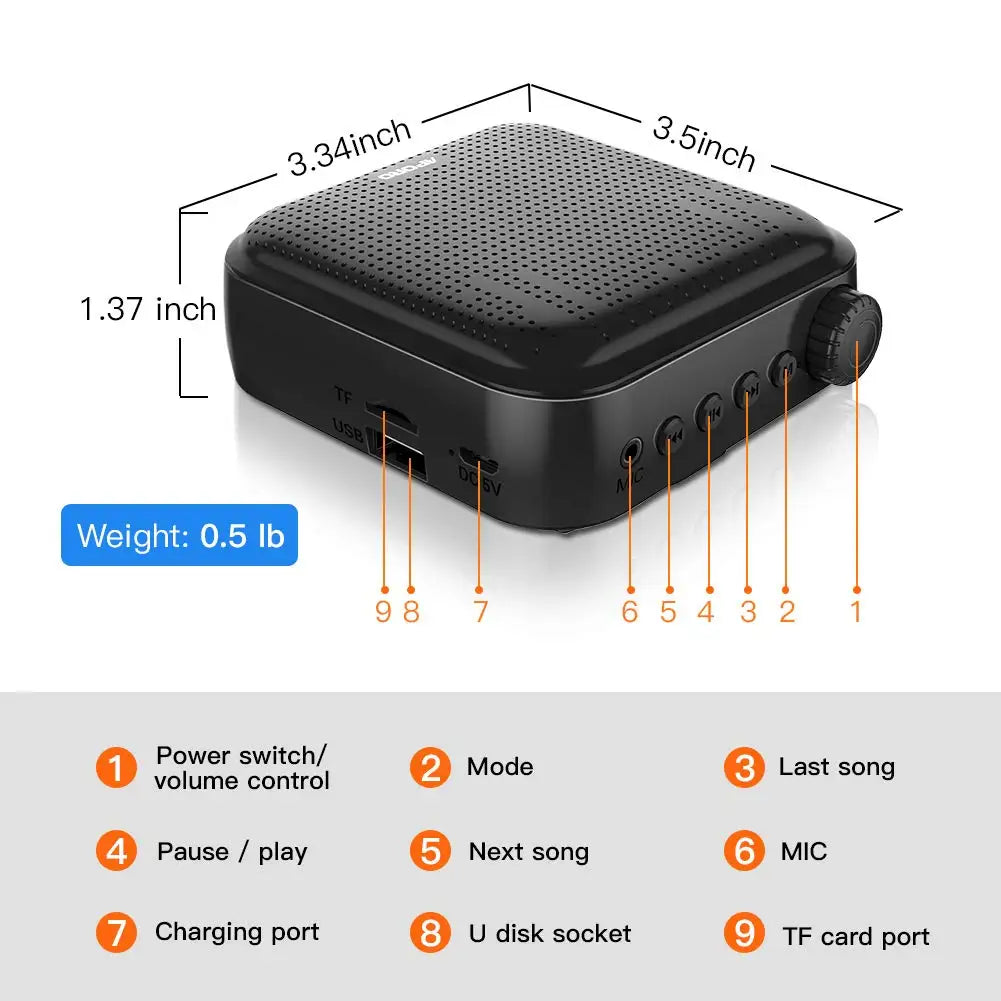 Portable Voice Amplifier Megaphone Mini Audio Speaker With Microphone Rechargeable