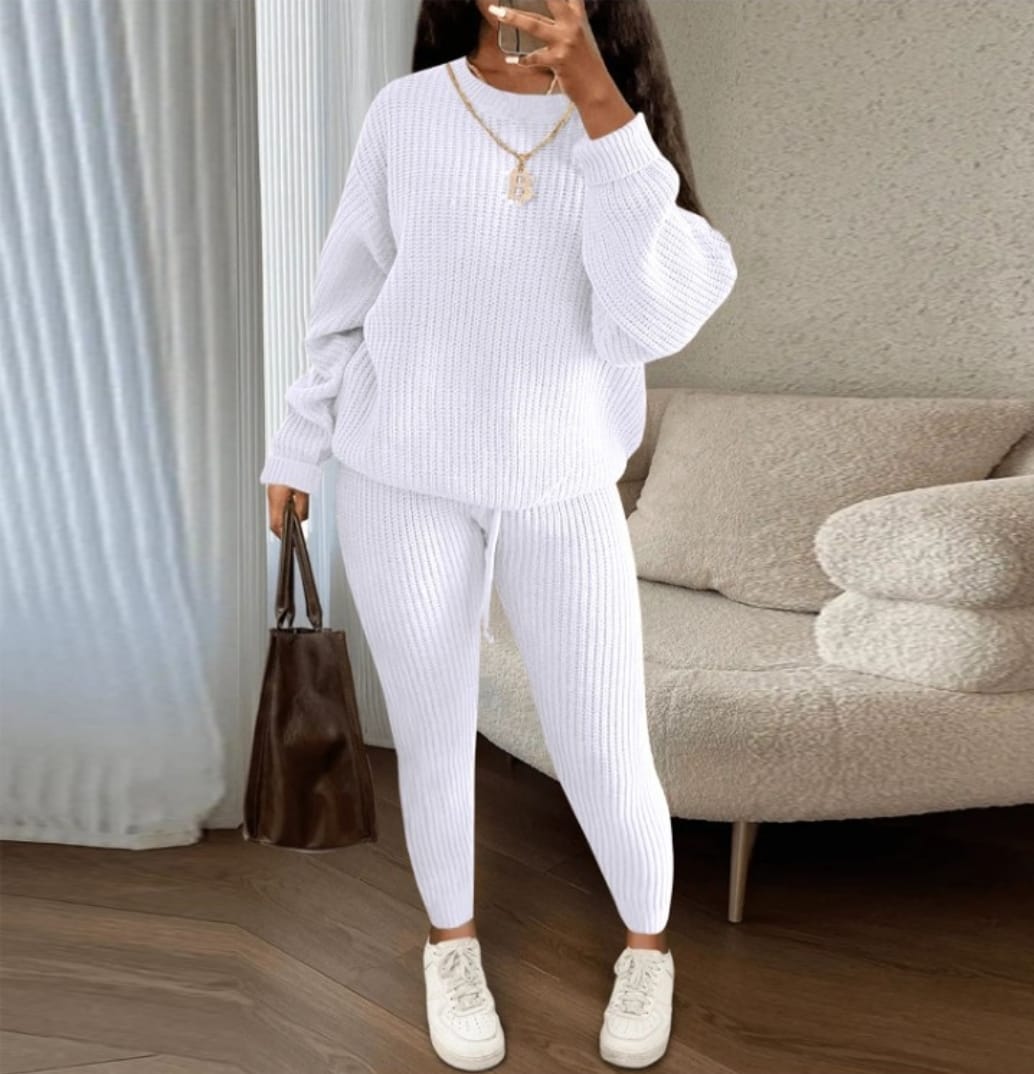 Knitting Plain Loose Sweater Pant Sets