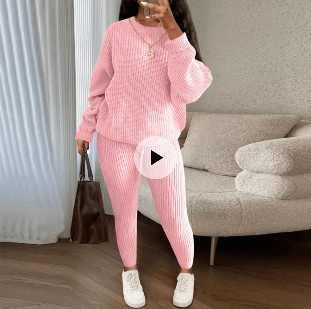 Knitting Plain Loose Sweater Pant Sets