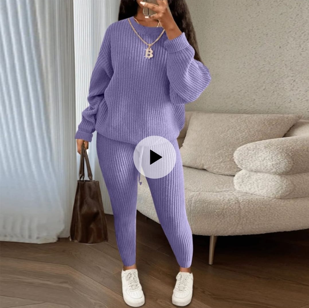 Knitting Plain Loose Sweater Pant Sets