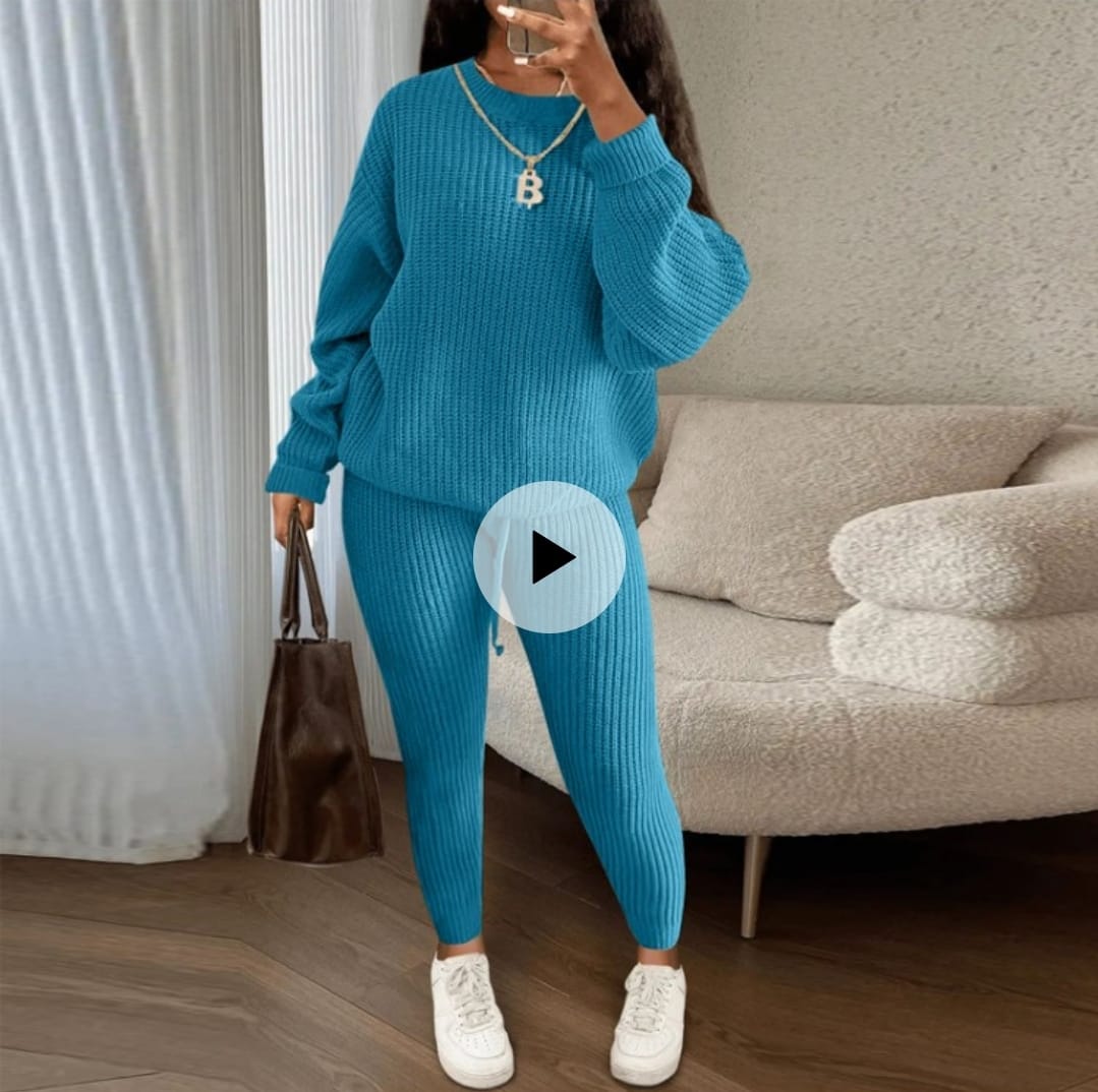 Knitting Plain Loose Sweater Pant Sets