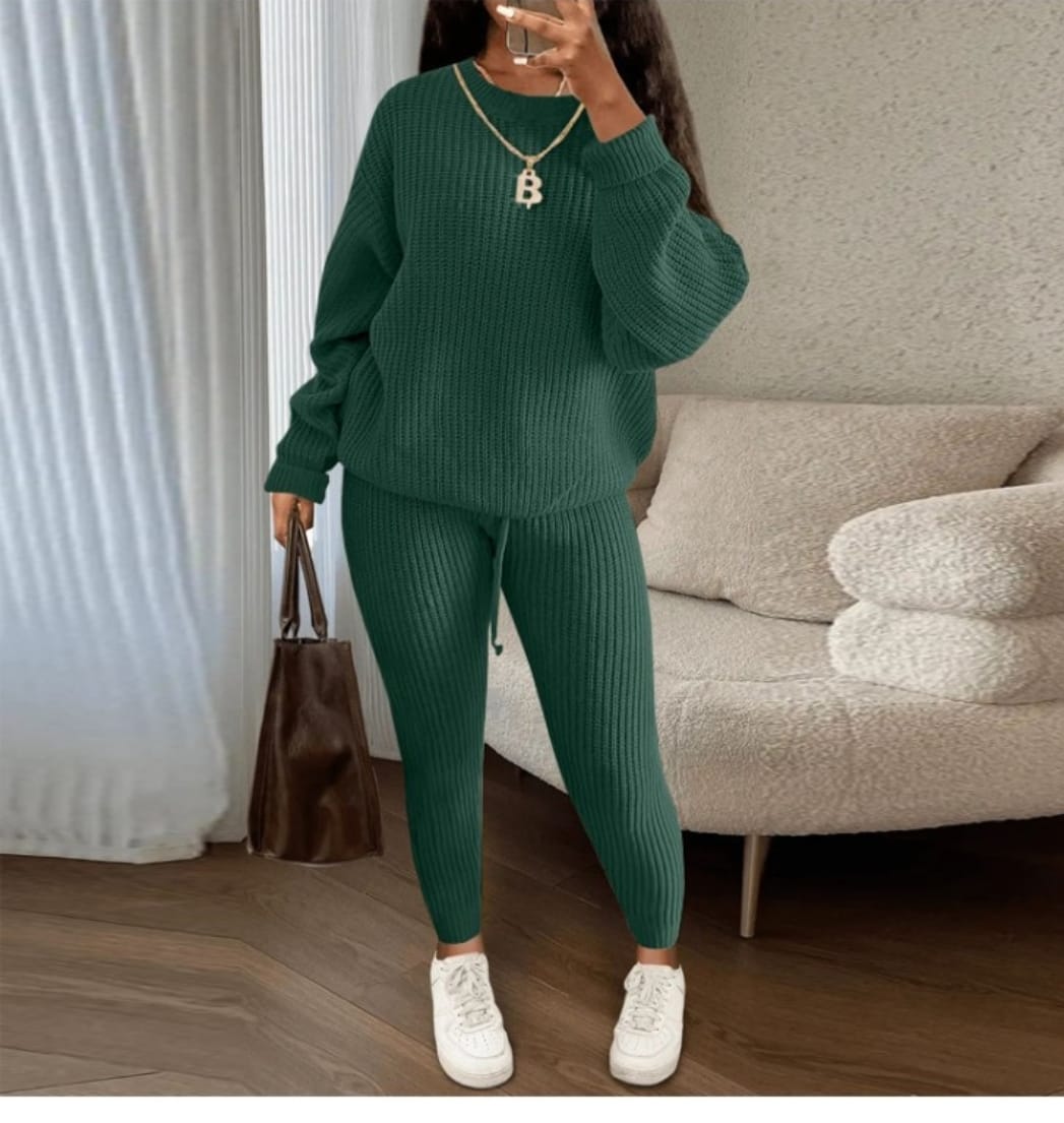 Knitting Plain Loose Sweater Pant Sets