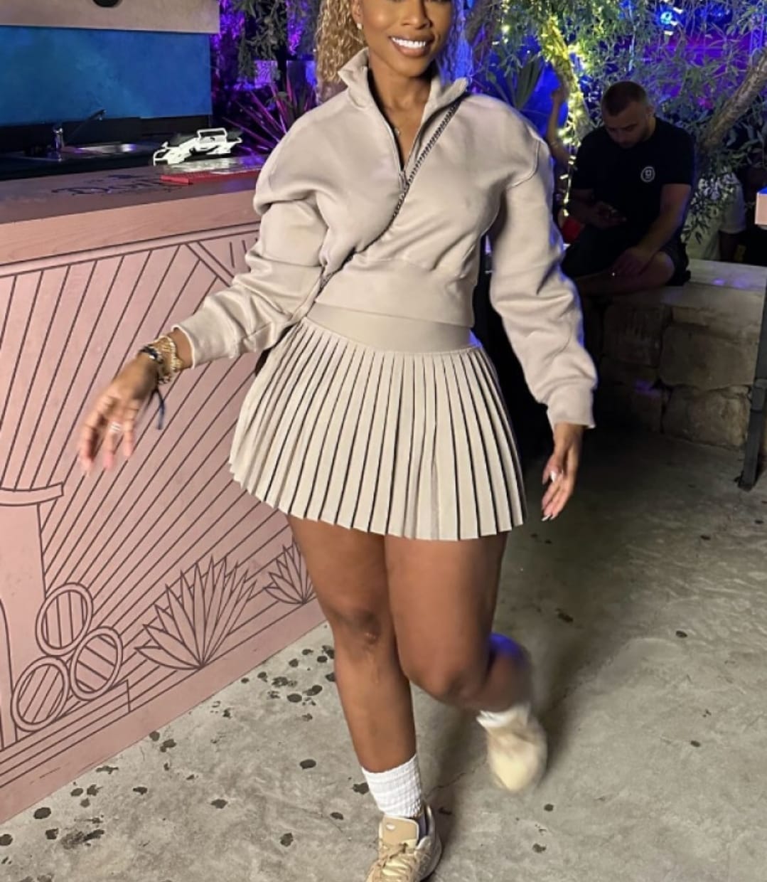 Plain Zipper Sweatshirt Pleated Skirt Sets