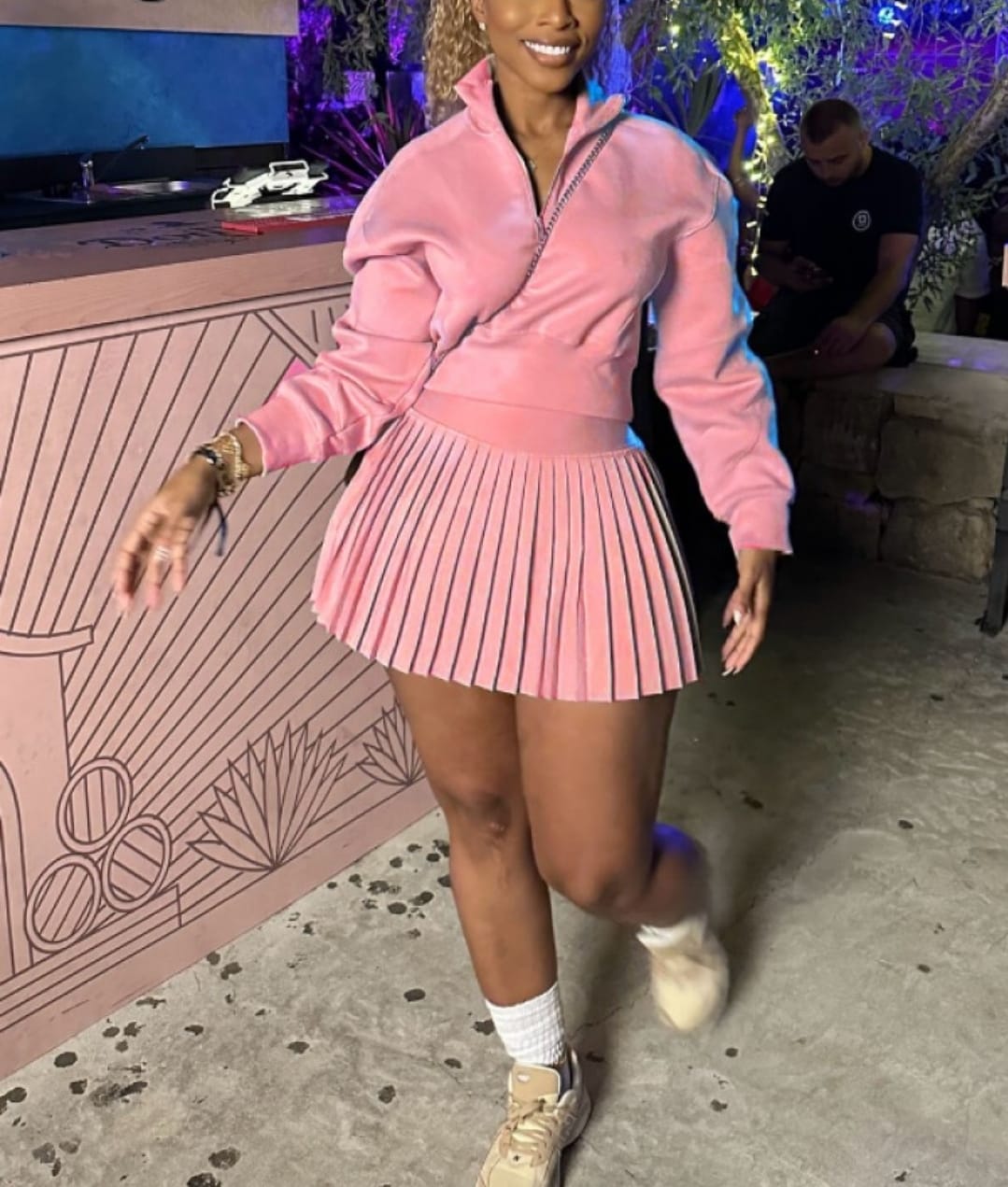 Plain Zipper Sweatshirt Pleated Skirt Sets