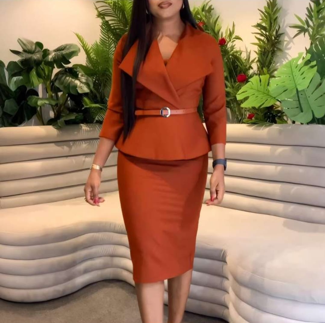 Swing V Neck Puff Sleeve Midi Dress With Belt