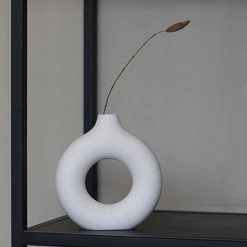 Creative Donut Ceramic Vase Floral Ornament Nordic Circular Hollow Flower