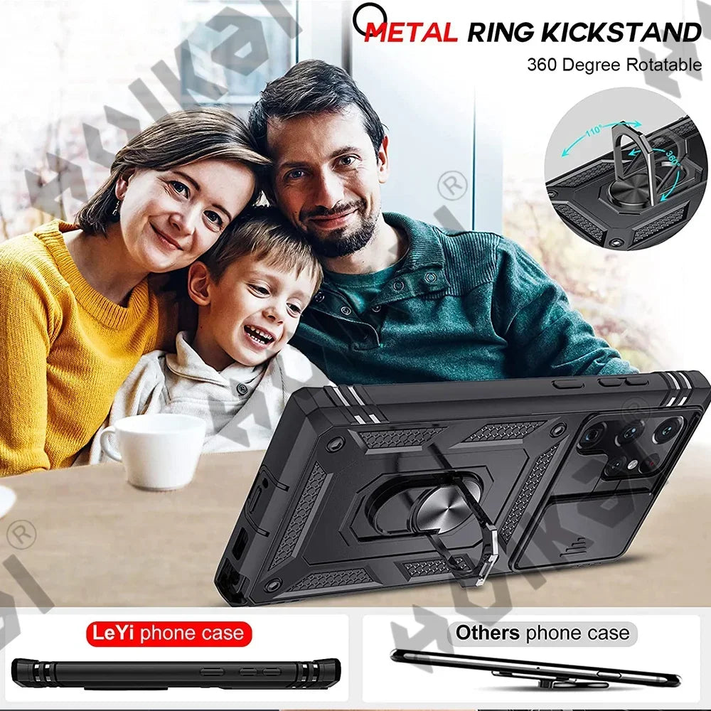 Case For Samsung S24 S23 Ultra S22 S21 S20 FE Note 20 Plus A54 A53 A33 A52 5G Heavy Duty with Camera 360 Degree Kickstand Cover