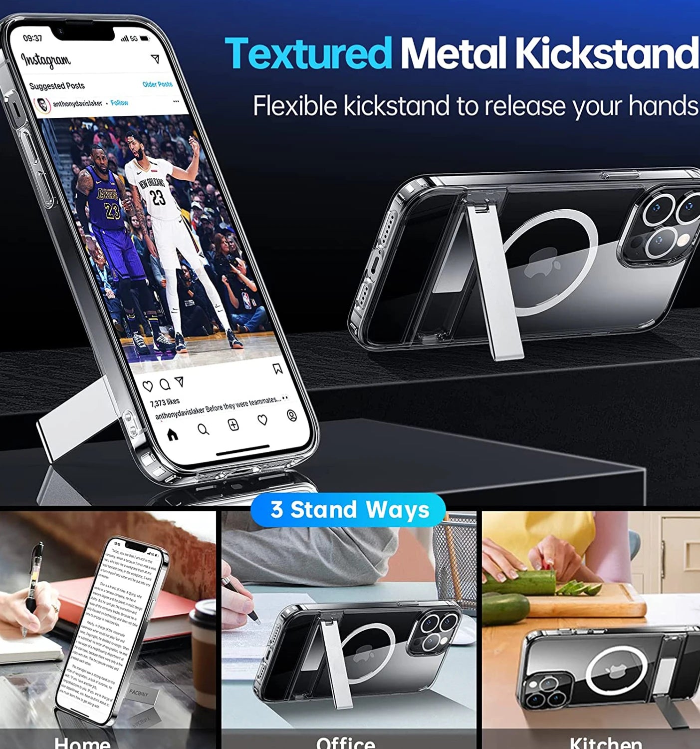 Clear Magnetic Phone Case for iPhone 15 14 Pro Max 13 12 11 Mini with Metal Kickstand for MagSafe Wireless Charging Back Cover