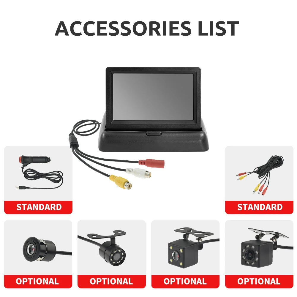 Car Monitor with Rear View Camera LED Backup for Vehicle Parking