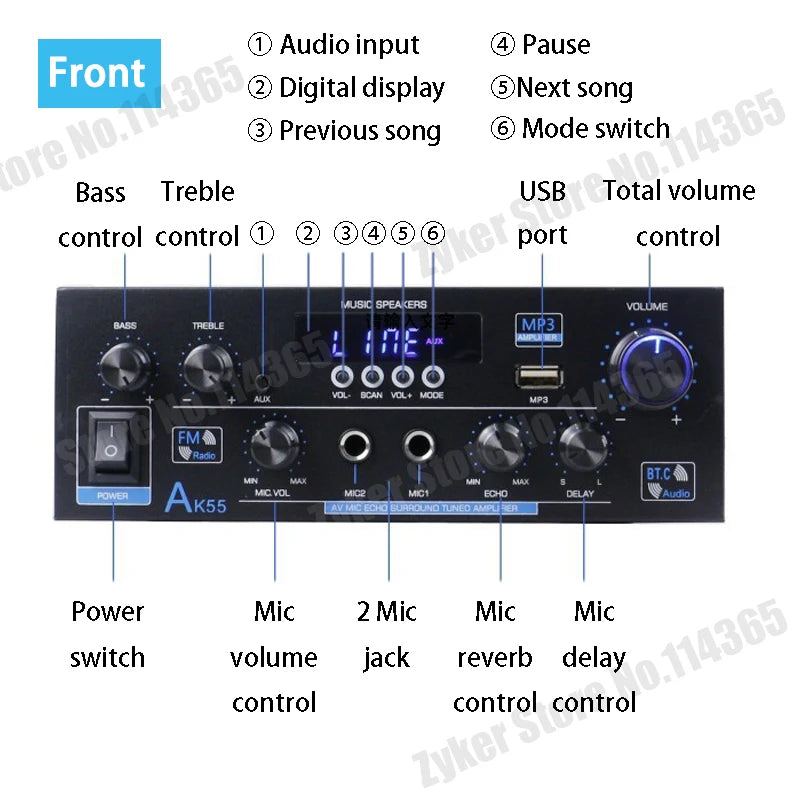 AK55/AK45/AK35 Bluetooth Digital Amplifiers 2 Channel HiFi Stereo Sound amplifier
