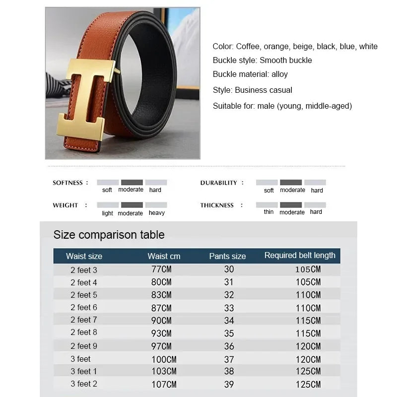 New Hot Selling Casual Men's Belt High Quality Designer Cowhide Belt Strap Men's Metal Smooth Button Fashion Versatile Pants
