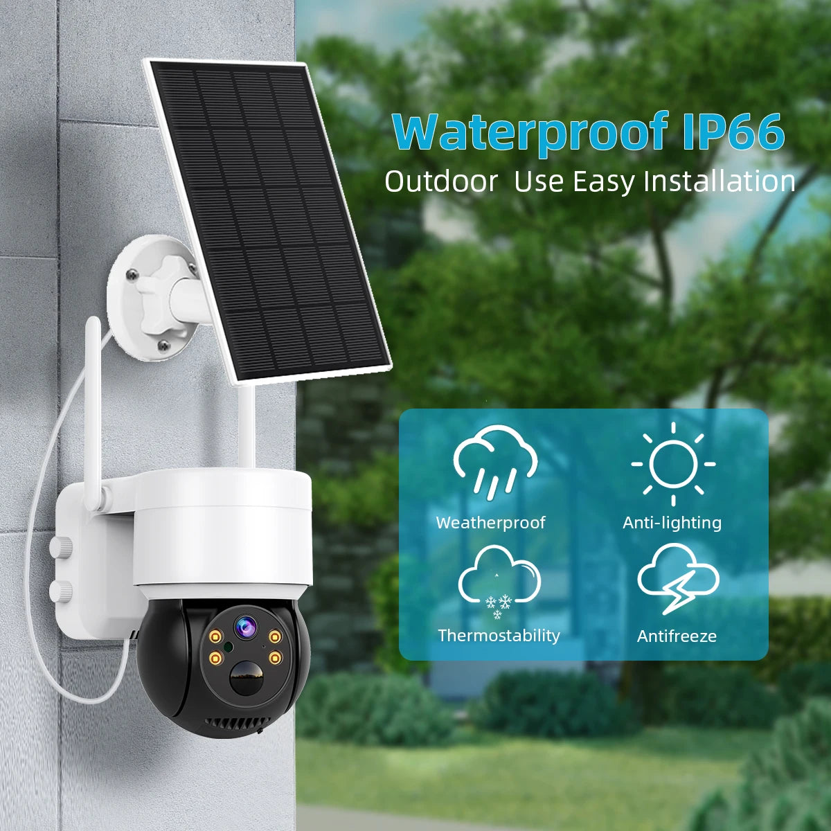 Solar Camera WIFI Outdoor HD Wireless Security CCTV Night Vision Human Detect PTZ Camera with Solar Panel