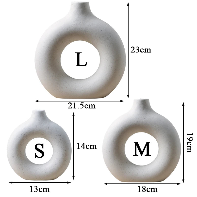 Creative Donut Ceramic Vase Floral Ornament Nordic Circular Hollow Flower