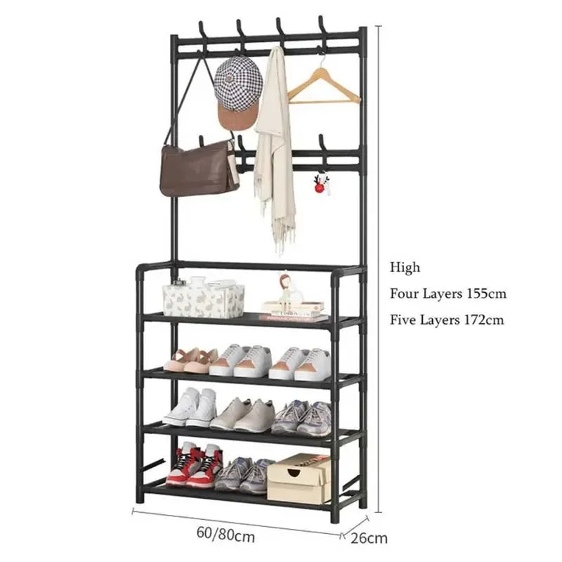 Shoe Rack Simple Floor Shoe and Hat Rack Load-bearing Living Room Organizer Clothes Hat Coats Shoes Combination Storage Shelf