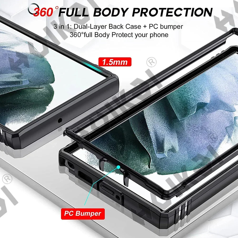 Case For Samsung S24 S23 Ultra S22 S21 S20 FE Note 20 Plus A54 A53 A33 A52 5G Heavy Duty with Camera 360 Degree Kickstand Cover