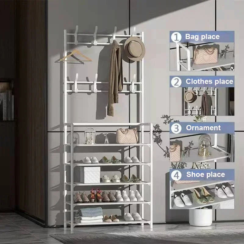 Shoe Rack Simple Floor Shoe and Hat Rack Load-bearing Living Room Organizer Clothes Hat Coats Shoes Combination Storage Shelf