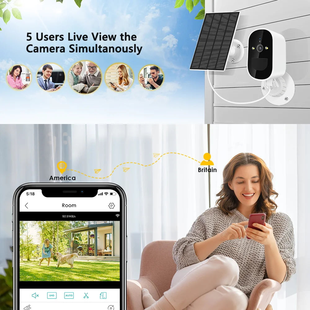 Wireless Solar Wifi Camera CCTV Security Camera Outdoor Full HD 1080P Audio IP Camera With 6000mAh Rechargeable Battery Camera