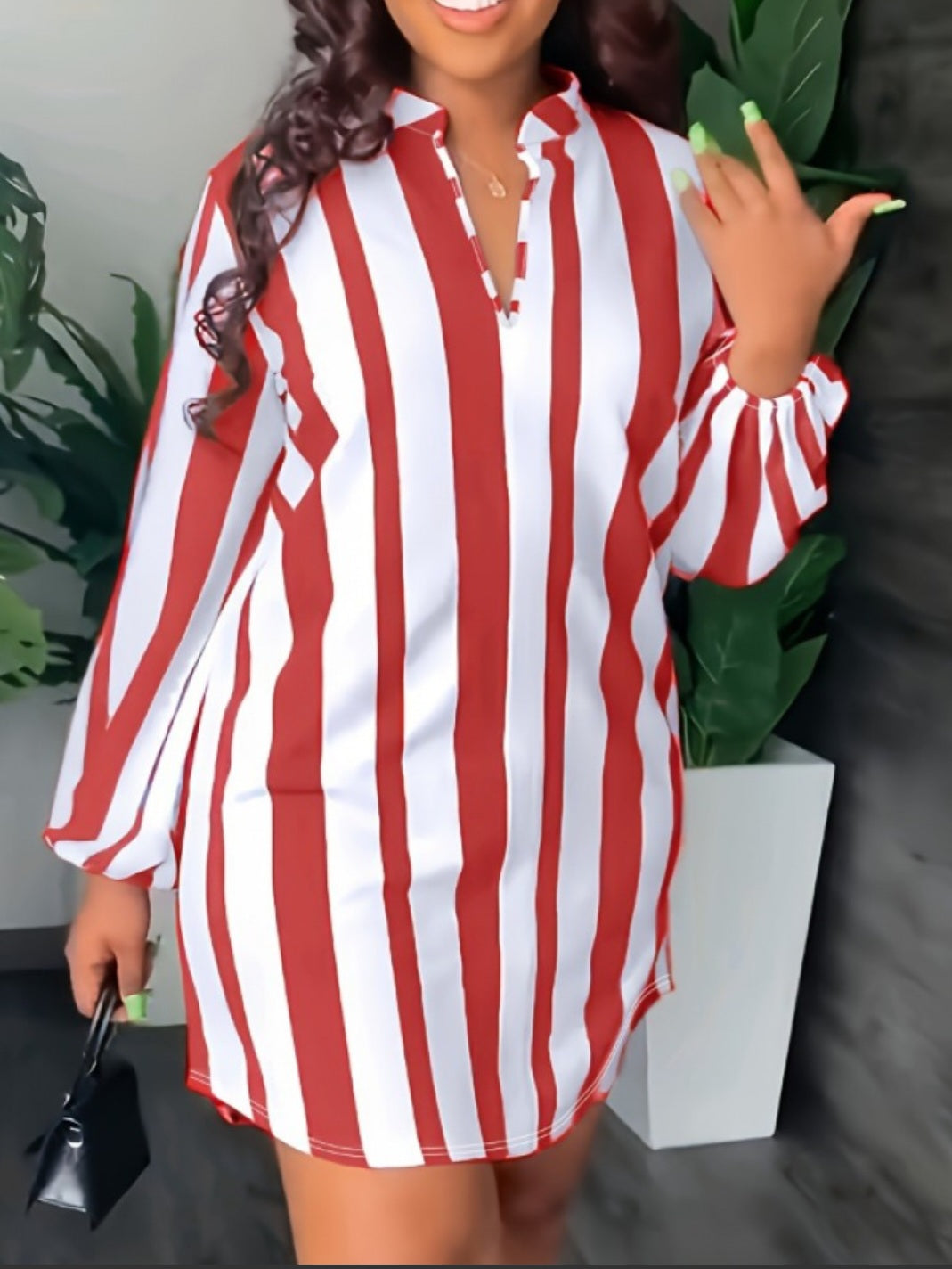 Colorblock Striped V Neck Shirt Mini Dress