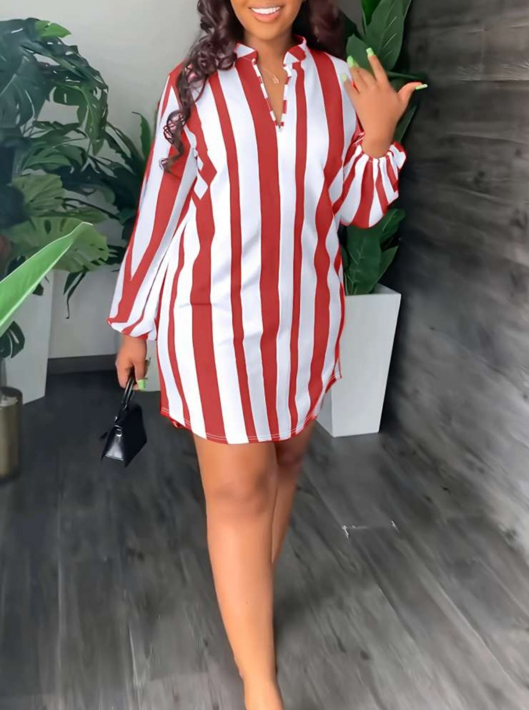 Colorblock Striped V Neck Shirt Mini Dress
