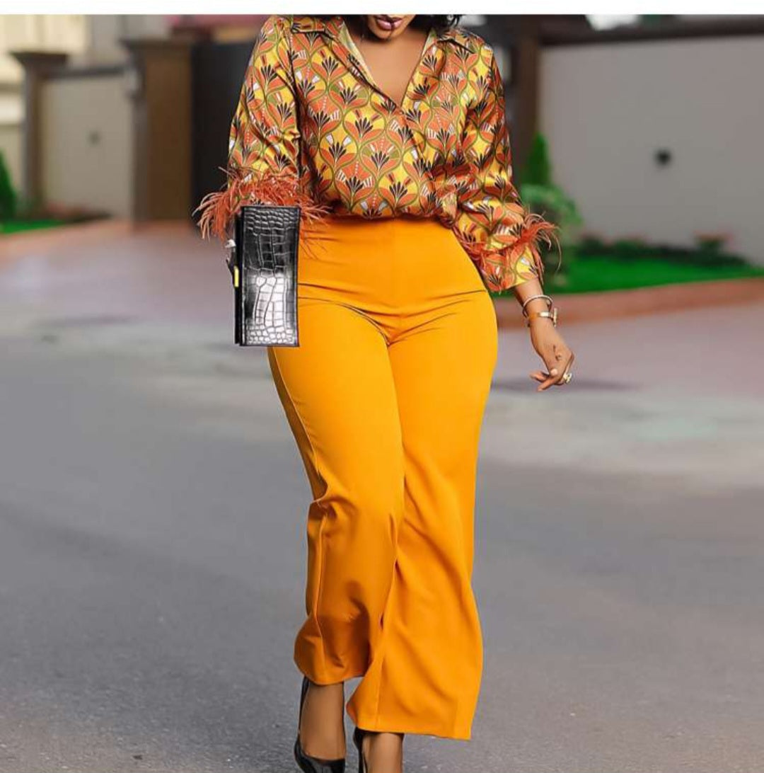 Feather Fitted Lace-Up Pant Sets