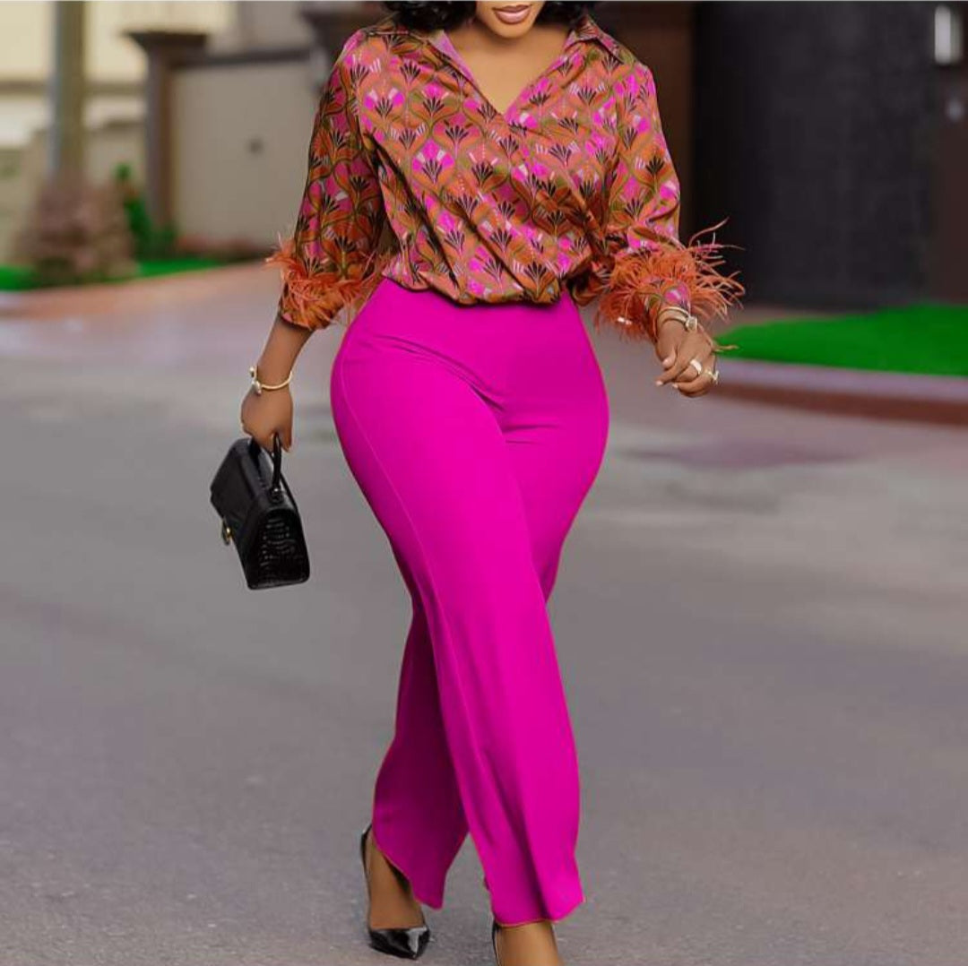 Feather Fitted Lace-Up Pant Sets