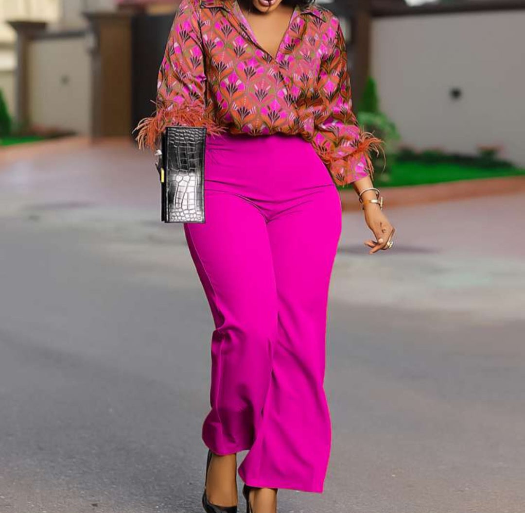 Feather Fitted Lace-Up Pant Sets