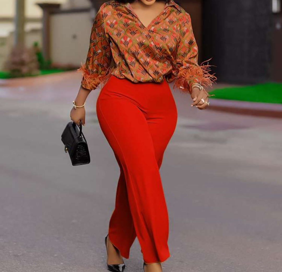 Feather Fitted Lace-Up Pant Sets