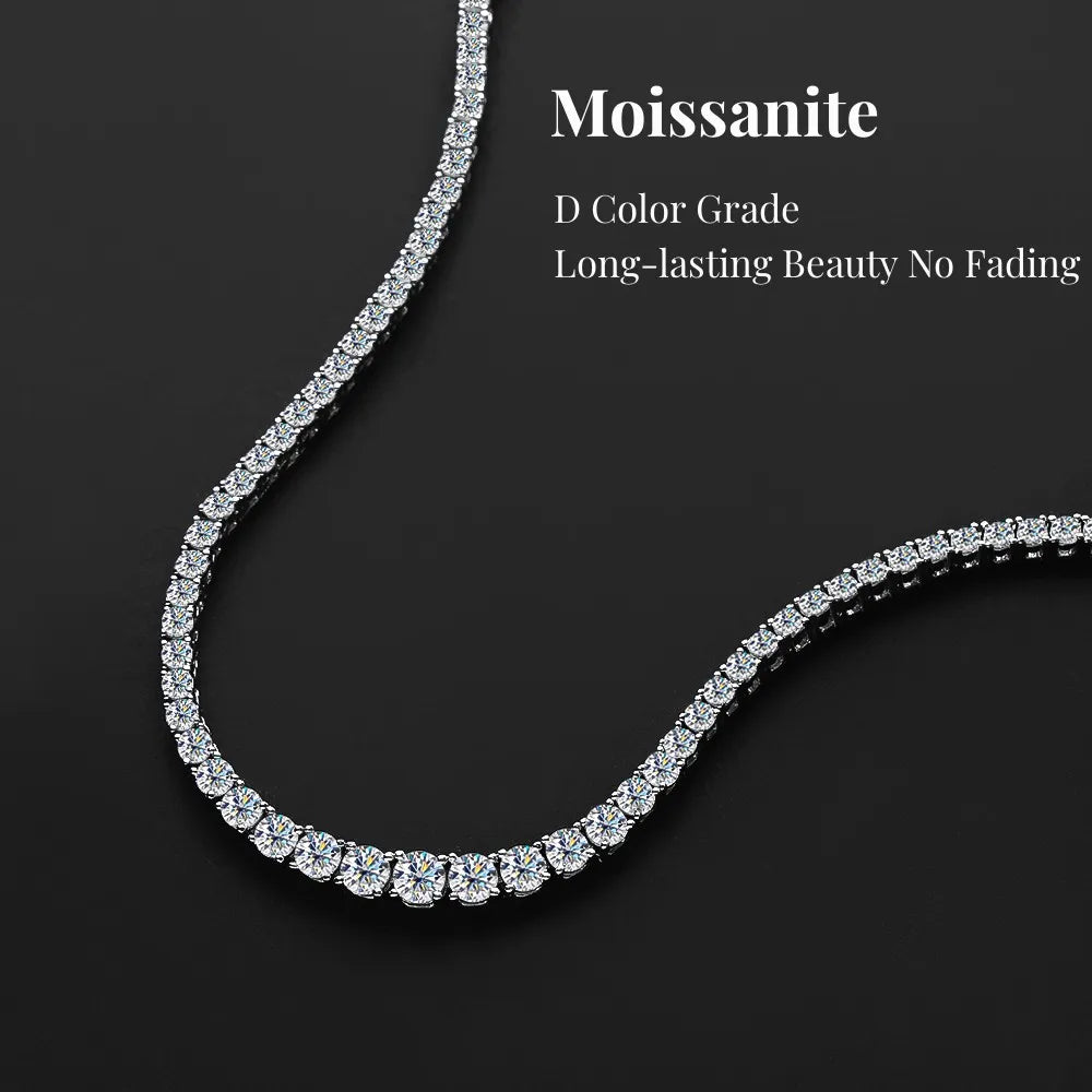 COSYA Full Moissanite Tennis Necklace For Women 925 Sterling Silver Plated 18k White Gold