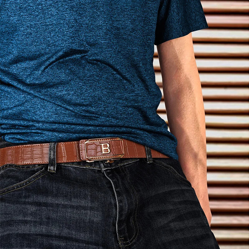Belt for men Automatic genuine leather Belts man Luxury designer fashion Black Brown Golf work Trouser Belt male Gift