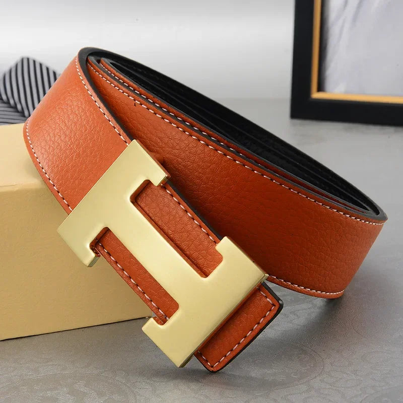 New Hot Selling Casual Men's Belt High Quality Designer Cowhide Belt Strap Men's Metal Smooth Button Fashion Versatile Pants