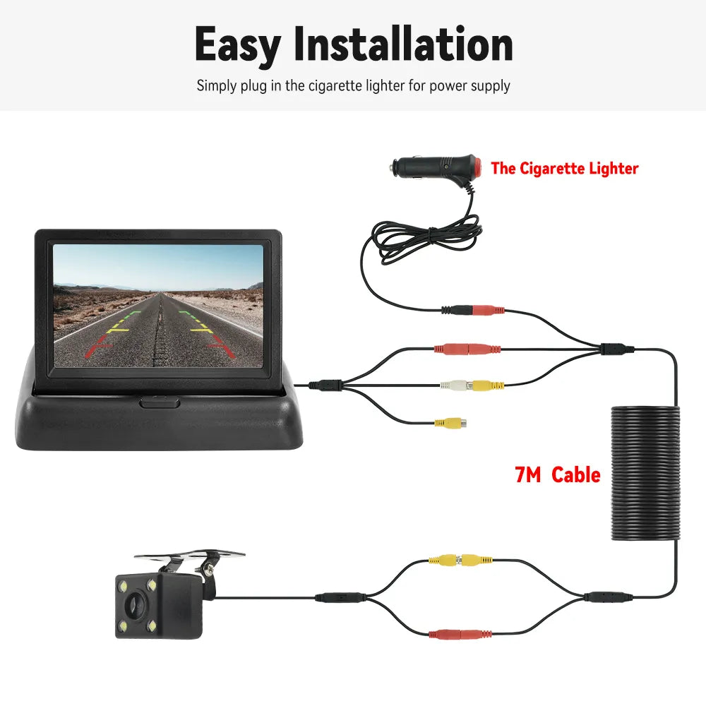 Car Monitor with Rear View Camera LED Backup for Vehicle Parking