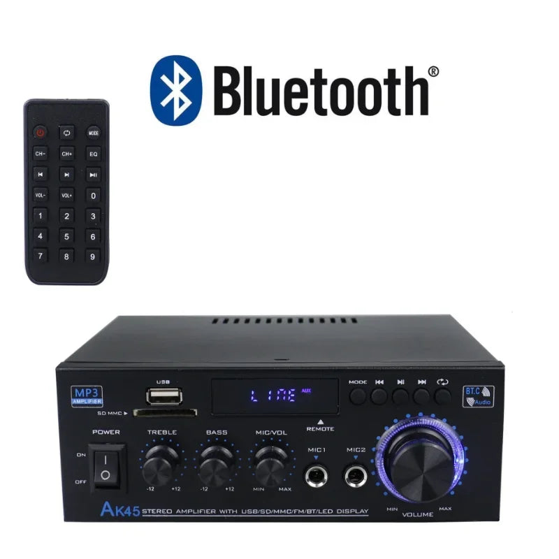 AK45 80W Home Digital Amplifiers Audio Bass Audio 2.0 Channe Power BT Amplifier Hifi FM Music