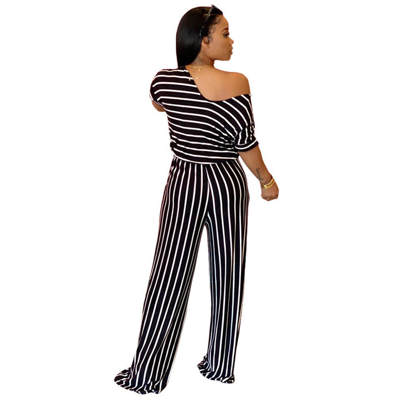 Women's Loose Print Striped Jumpsuit