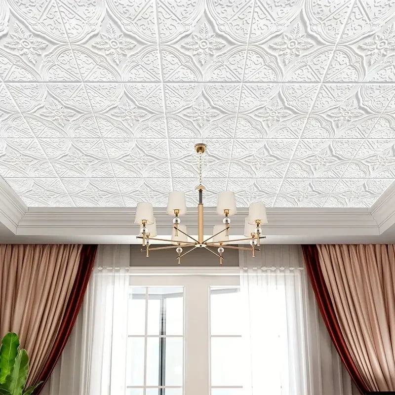 1-10Pcs 35*35cm 3D Wall Sticker Stereo Ceiling Panel Roof Decoration Self Adhesive Foam Wallpape