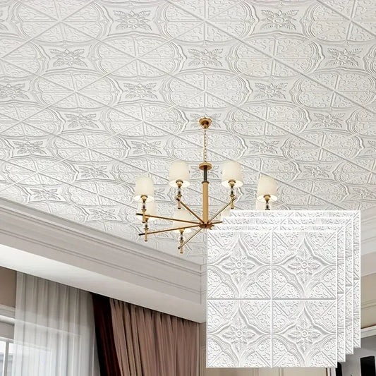 1-10Pcs 35*35cm 3D Wall Sticker Stereo Ceiling Panel Roof Decoration Self Adhesive Foam Wallpape