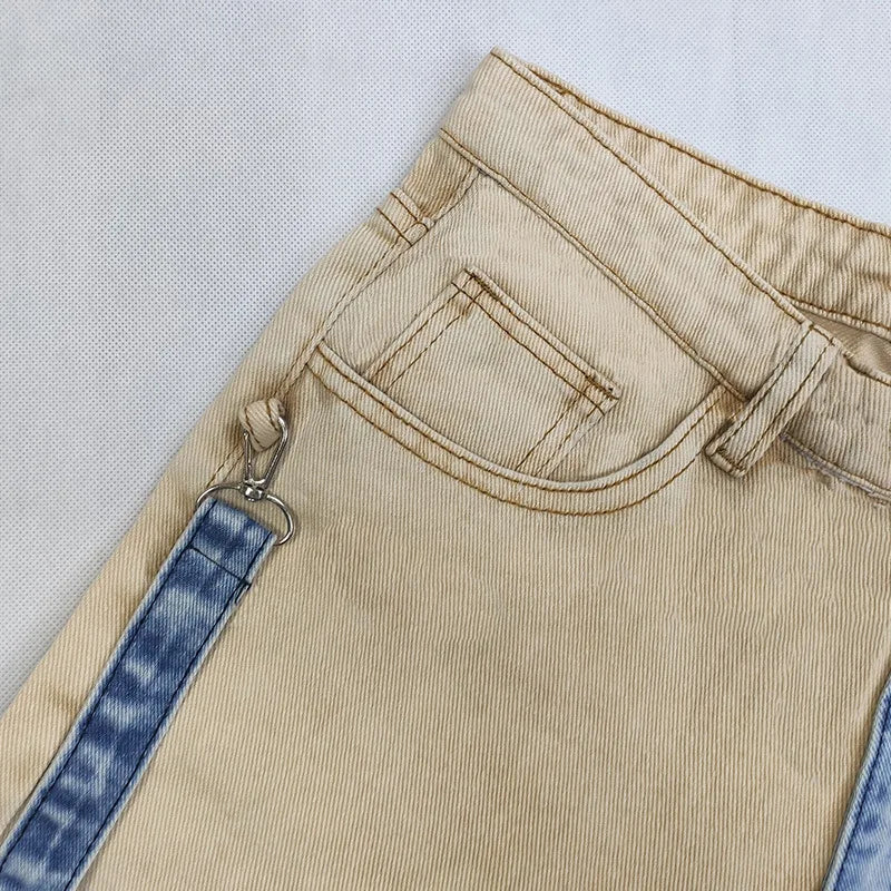 New Khaki Denim Blue Personalized Color-blocking Washed Jeans