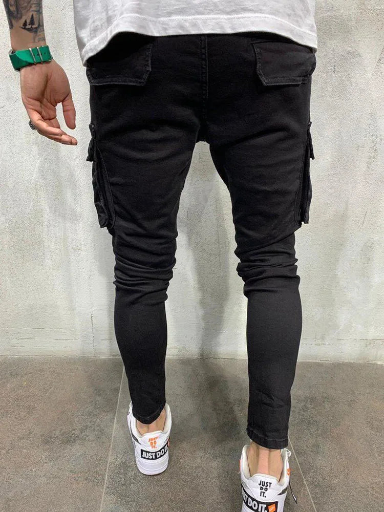 Men Stretchy Multi-pocket Skinny Ripped Jeans Men's Slim Fit Jogger