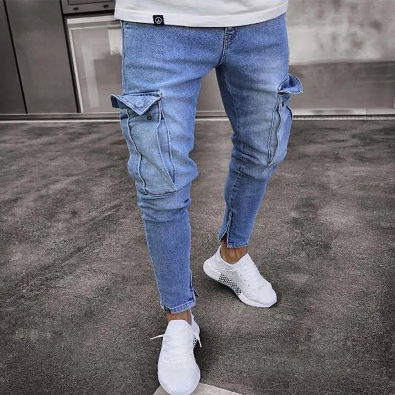 Autumn Men Jeans Casual New Fashion Frayed Slim Fit Long Denim