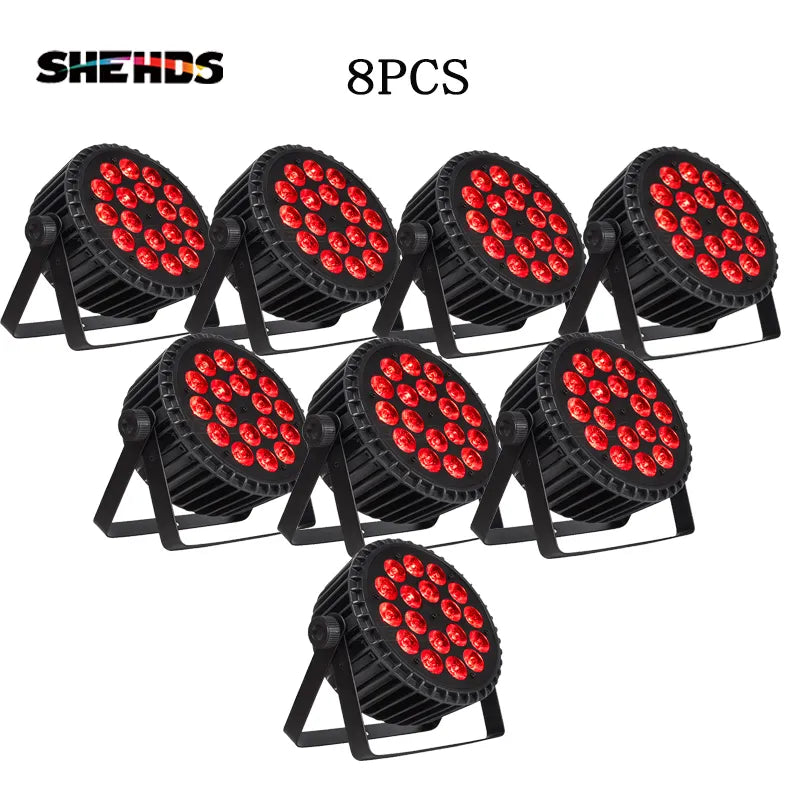 SHEHDS 8PCS Aluminum Alloy LED Flat Par 18x12W RGBW/18x18W RGBWA+UV LED Lighting DMX512 Disco Professional Stage DJ Equipment