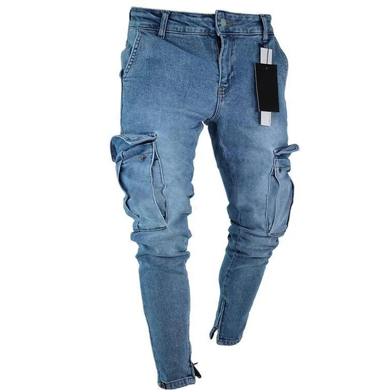 Autumn Men Jeans Casual New Fashion Frayed Slim Fit Long Denim