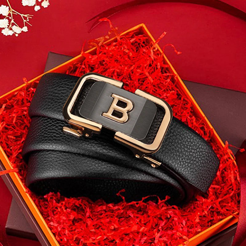 Fashion Black B Letter Belt Men's Automatic Buckle 3.5cm Wide Leather Casual Belt High Quality Croskin Ceinture Homme