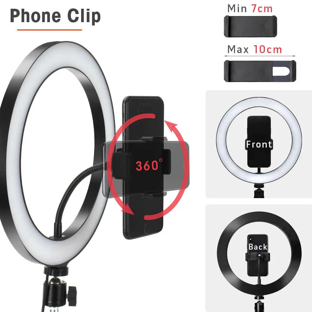 LED Ring Light Photography Light Selfie Lamp With Tripod For Phone Stand Holder Photo Lamp Ringlight For Live Video Streaming