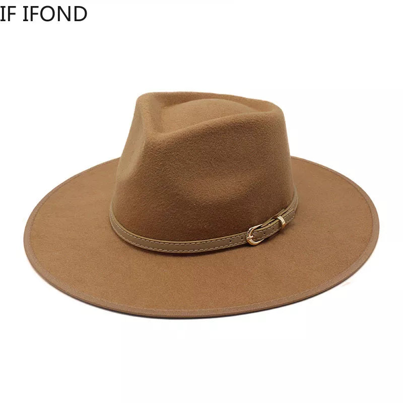 Women Hats khaki Camel  Wide Brim Felt Fedoras Hats Wool Vintage Dress Formal Church Hat Fashionable Jazz Hats