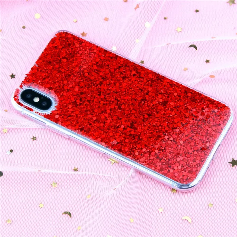 Glitter Phone Case For iPhone 13 12 11 14 15 Pro Max Luxury Soft Epoxy Crystal Cover For iPhone XR XS 7 8 Plus SE Sequins Funda