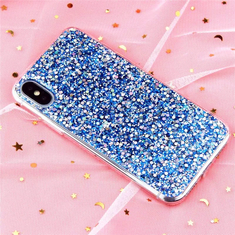 Glitter Phone Case For iPhone 13 12 11 14 15 Pro Max Luxury Soft Epoxy Crystal Cover For iPhone XR XS 7 8 Plus SE Sequins Funda