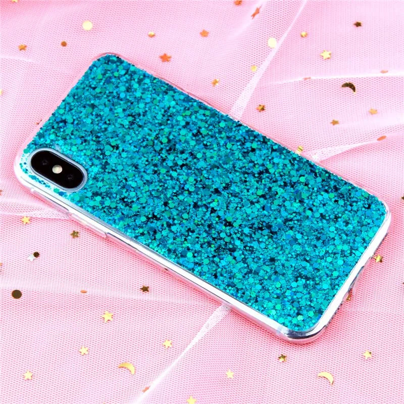 Glitter Phone Case For iPhone 13 12 11 14 15 Pro Max Luxury Soft Epoxy Crystal Cover For iPhone XR XS 7 8 Plus SE Sequins Funda