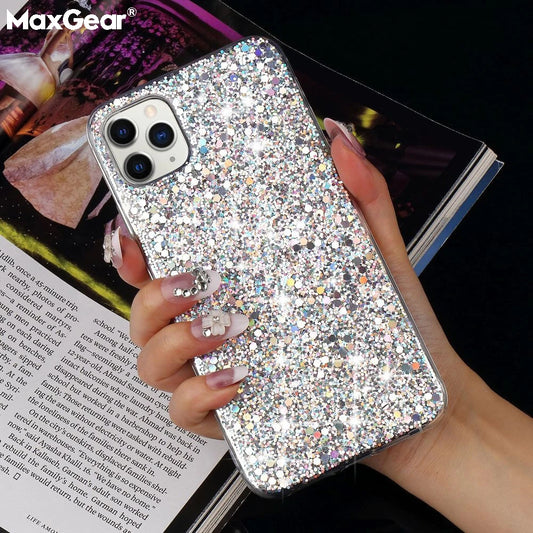 Glitter Phone Case For iPhone 13 12 11 14 15 Pro Max Luxury Soft Epoxy Crystal Cover For iPhone XR XS 7 8 Plus SE Sequins Funda